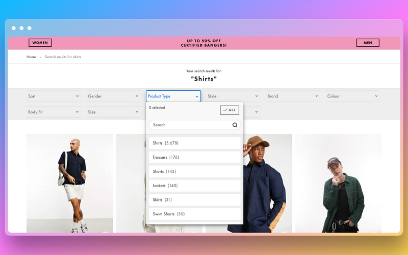 display subcategories on top of product listings