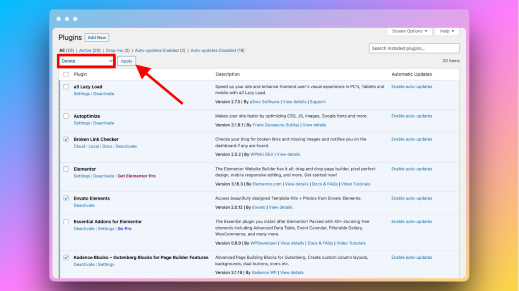 delete unused Plugins to Speed Up WordPress website