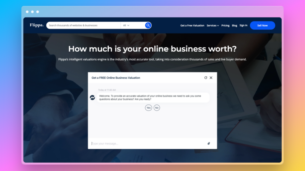 calculate website worth for free using Flippa