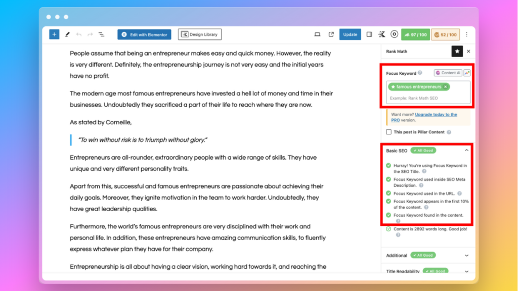 adding focus keyword helps to boost WordPress seo